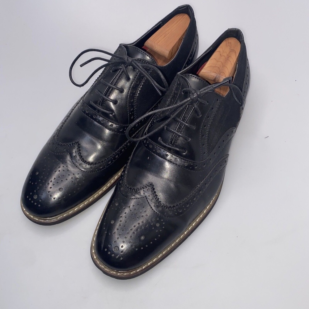 Parrazo Men's Size 11 Dress Shoes Black Wing Tip Block Hill Lace Fashion Oxford - Picture 6 of 16
